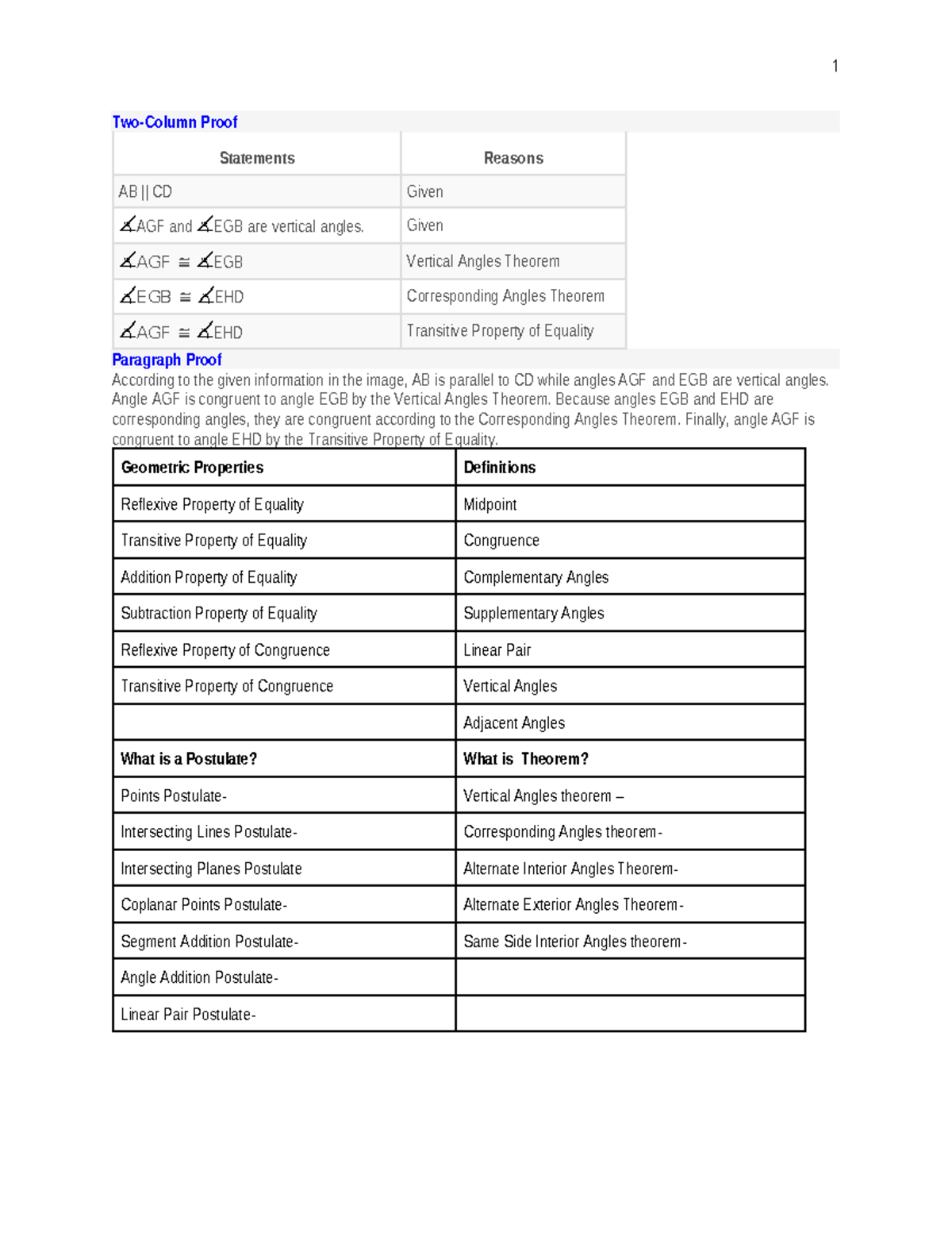 2.0 Two Colume proof - 1 Two-Column Proof Statements Reasons AB || CD ...