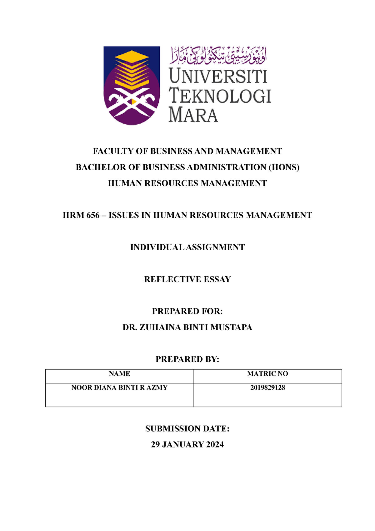 reflection essay hrm656