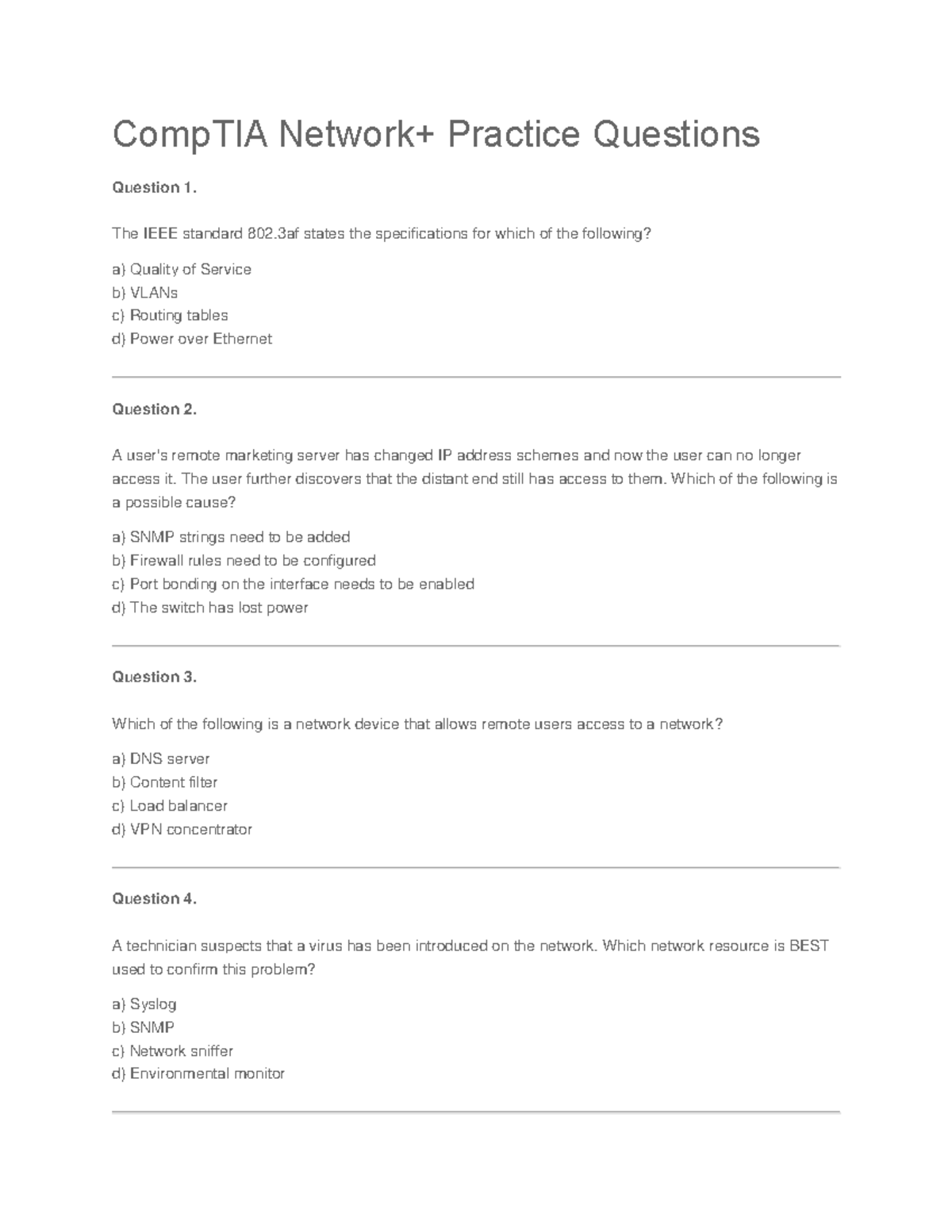 Network+ Practice Tests - CompTIA Network+ Practice Questions Question ...