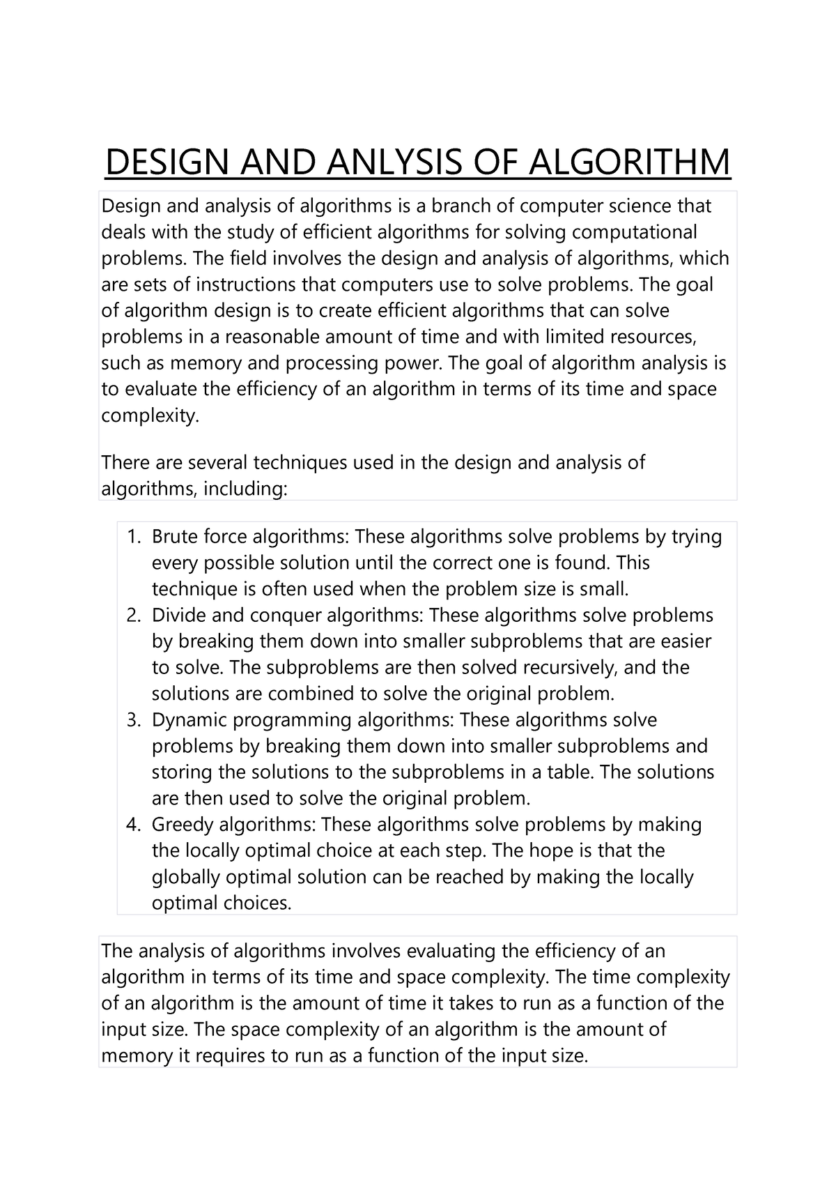 Design AND Anlysis OF Algorithm - DESIGN AND ANLYSIS OF ALGORITHM ...