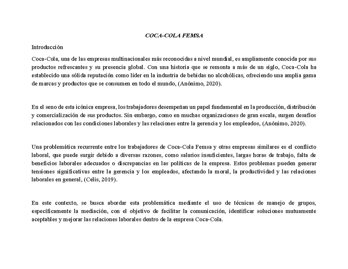 Examen Abierto Manejo DE Grupos - COCA-COLA FEMSA Introducción Coca