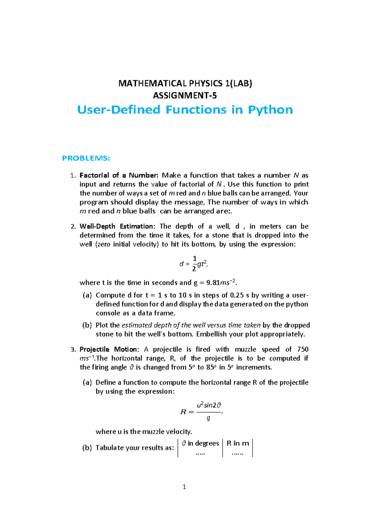 Assignment 5 - 1 MATHEMATICAL PHYSICS 1 (LAB) ASSIGNMENT- 5 User ...