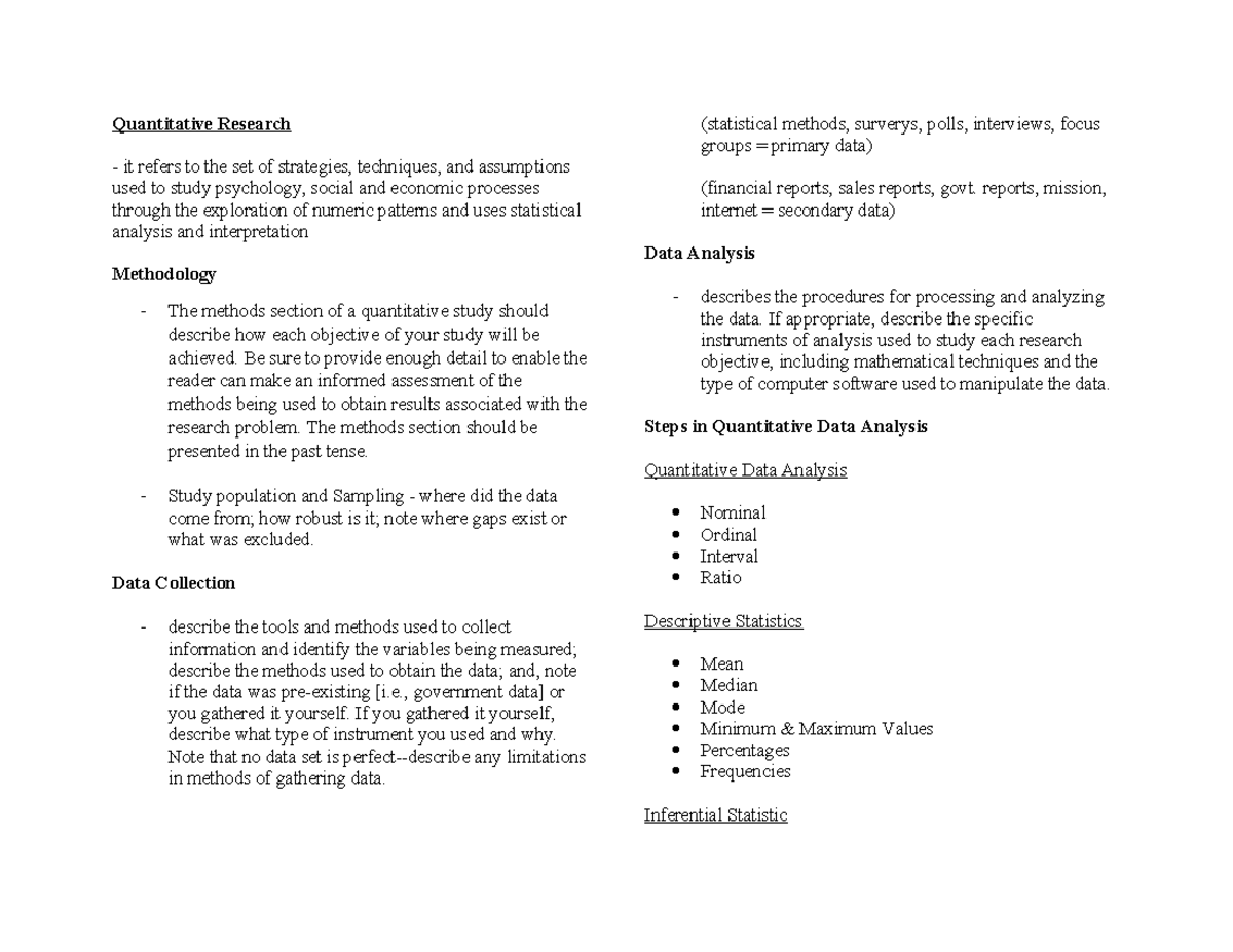 Quantitative-Research-reviewer - Quantitative Research - it refers to ...