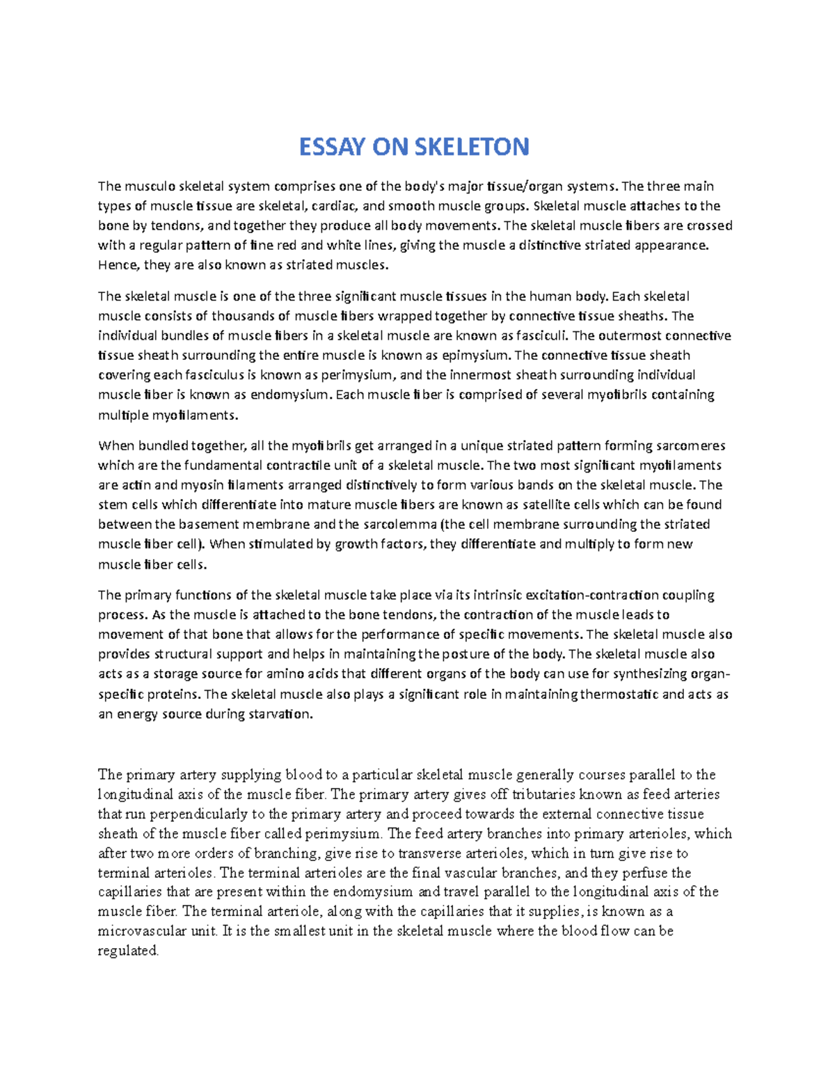 skeletal system reflection essay