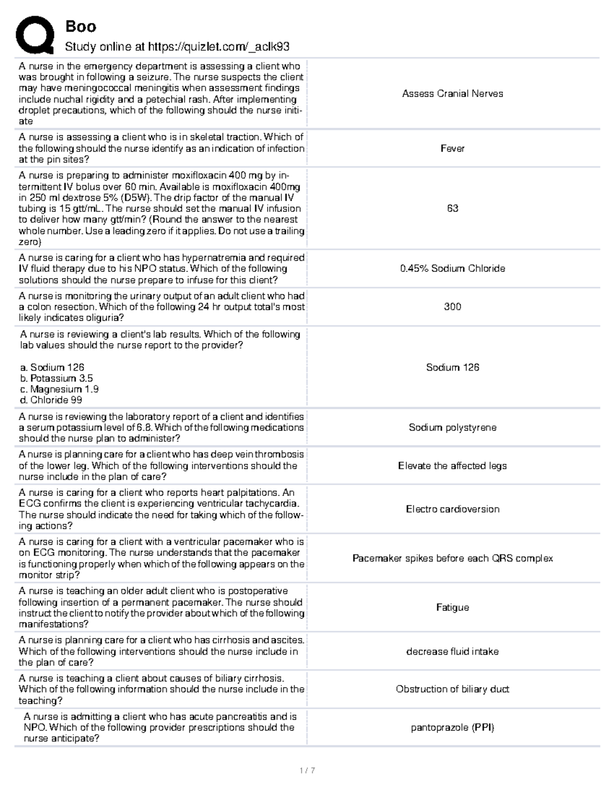 MED SURG 2 practice materials Study online at quizlet/_aclk A nurse in the emergency