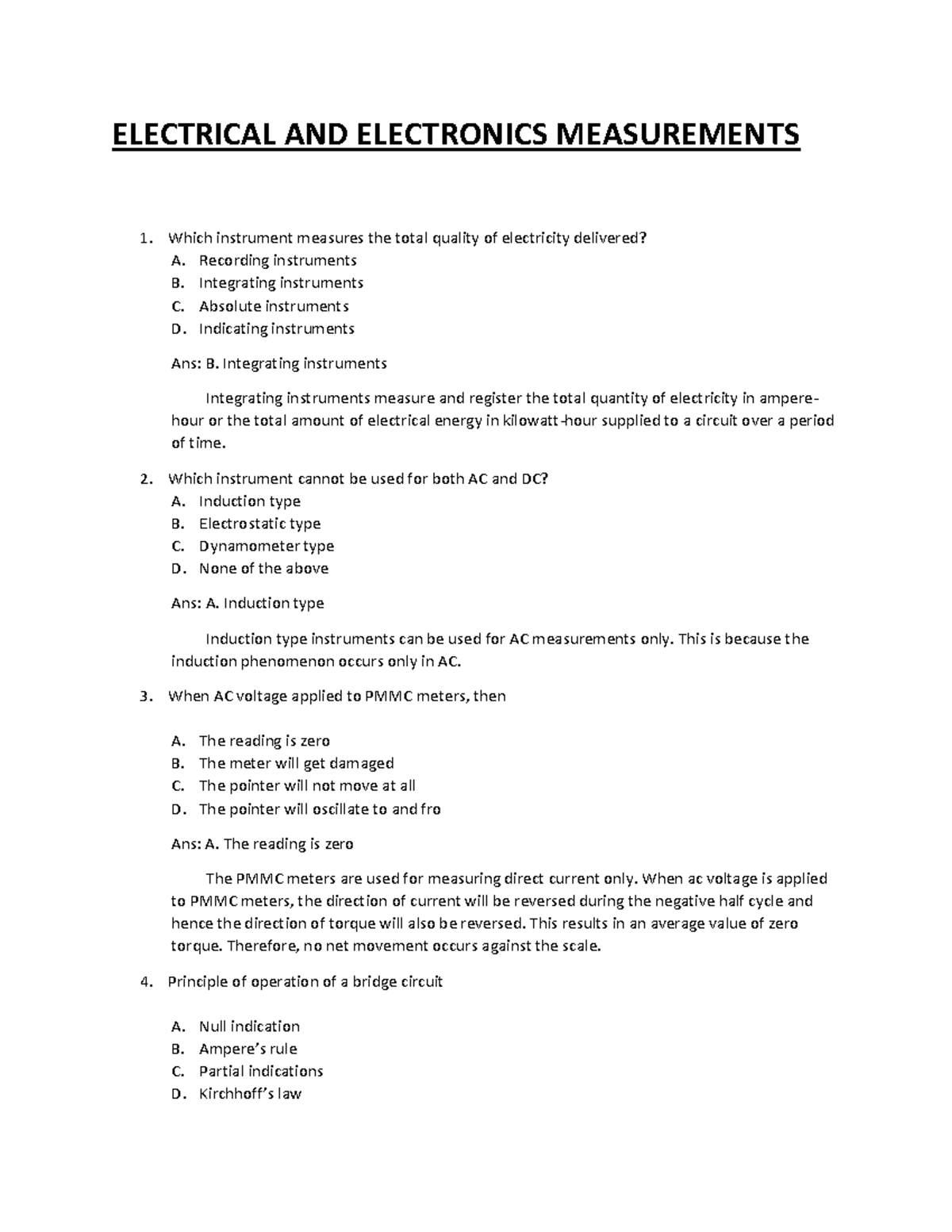 Electrical AND Electronics Measurements - ELECTRICAL AND ELECTRONICS ...