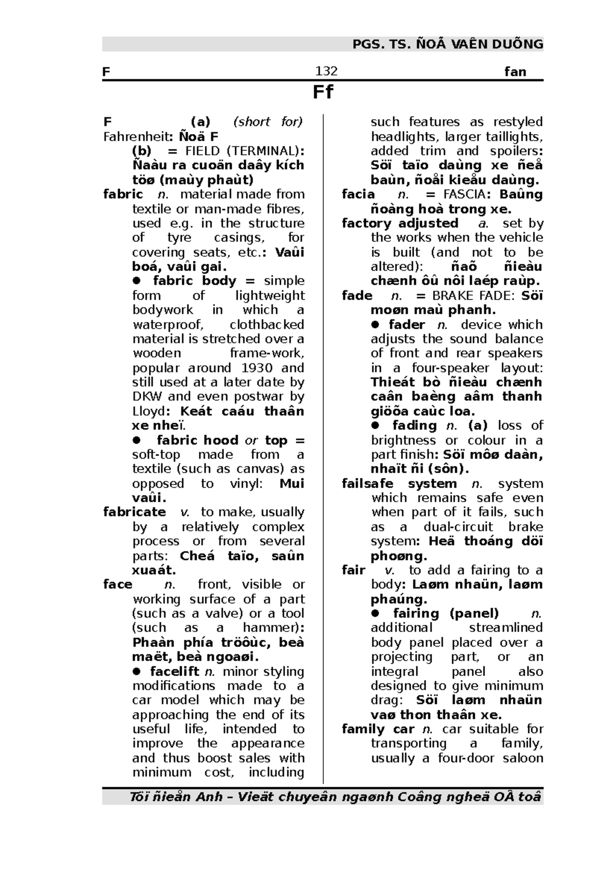 Dictionary(F) - Lecture notes Tiếng Anh Chuyên Ngành Ô tô - 132 Ff F (a ...