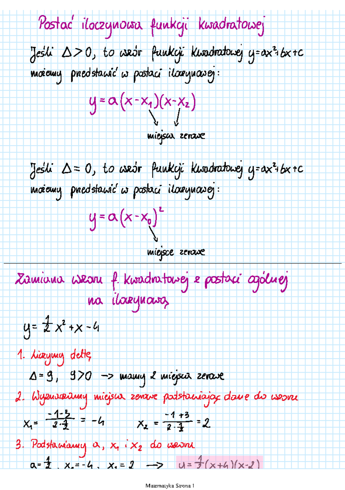 Postać Iloczynowa Z Jednym Miejscem Zerowym www.studocu.com