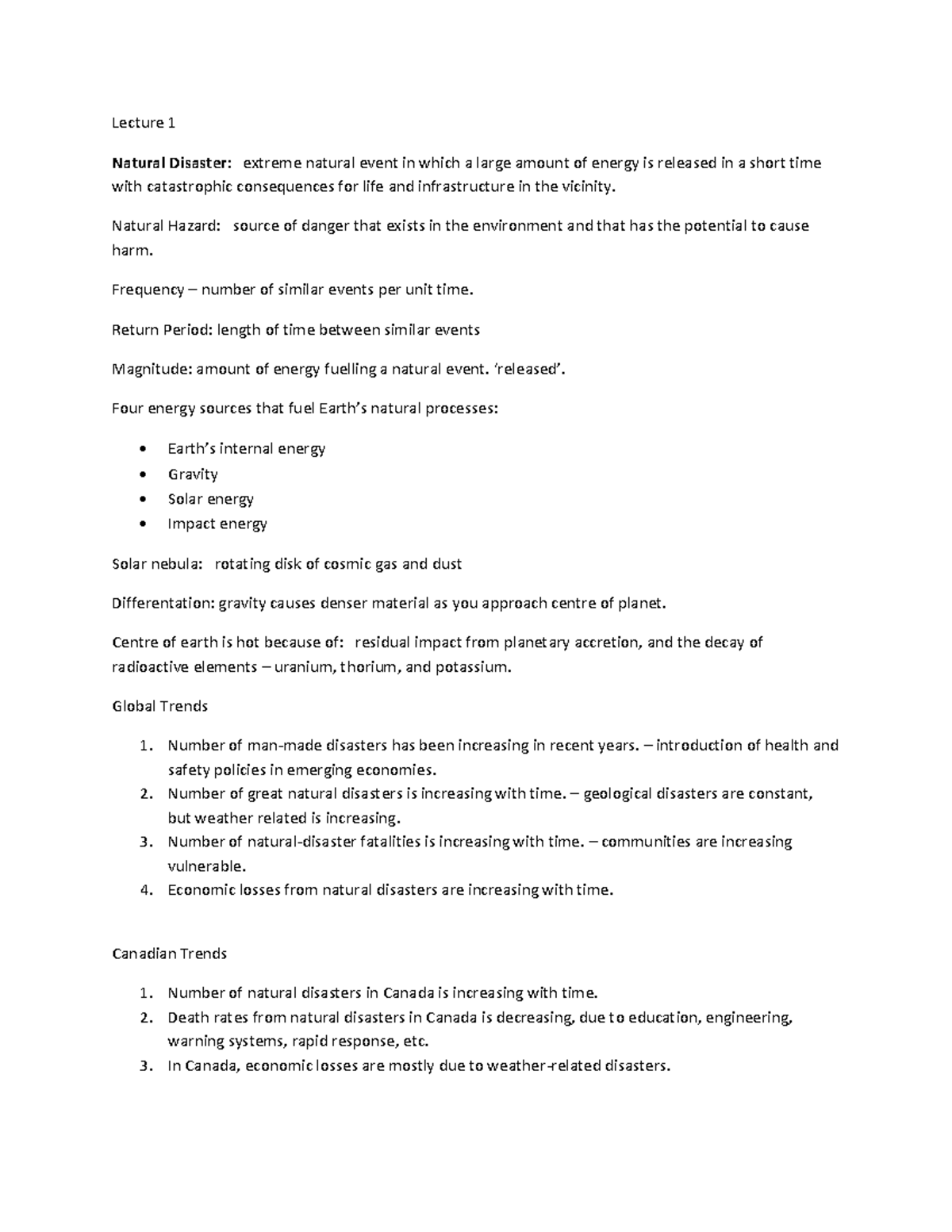 Natural Disasters - Lecture notes - Notes 1 12 - Lecture 1 Natural ...
