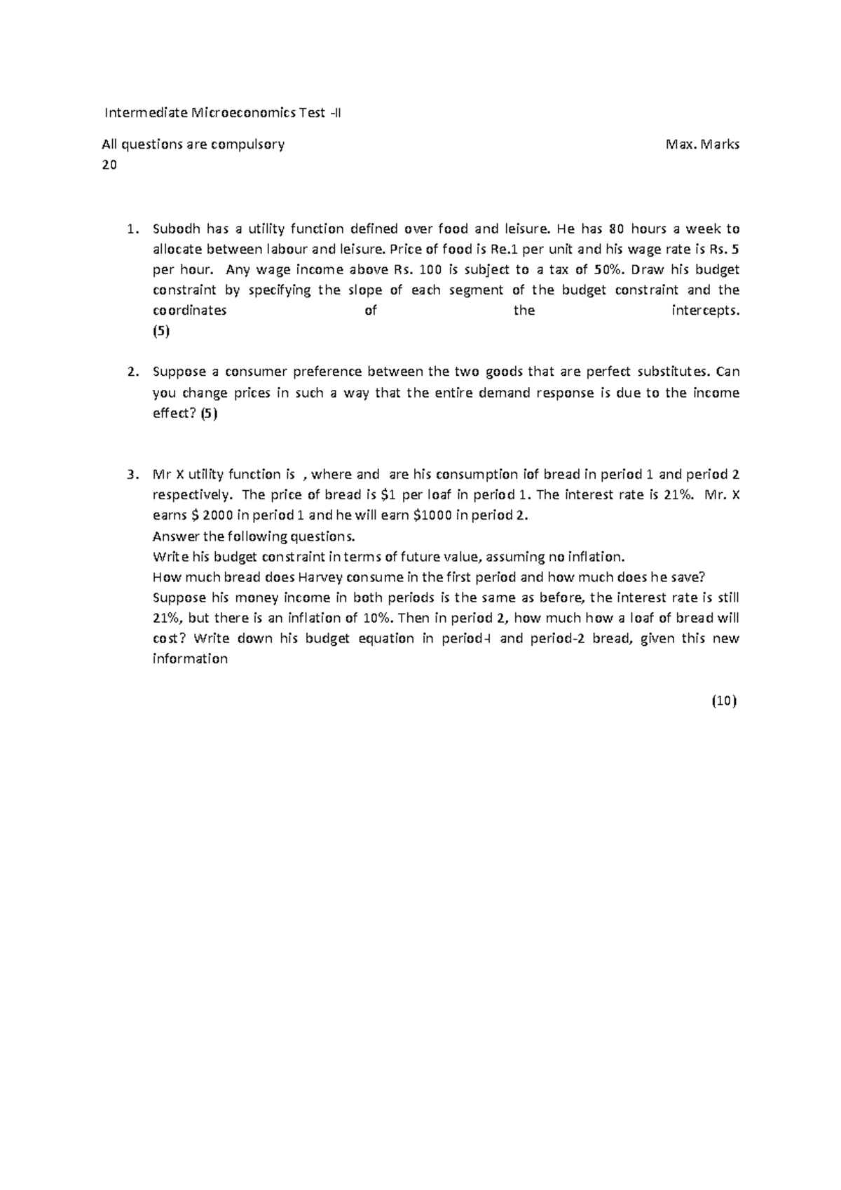 intermidiate micro - Intermediate Microeconomics Test -II All questions ...