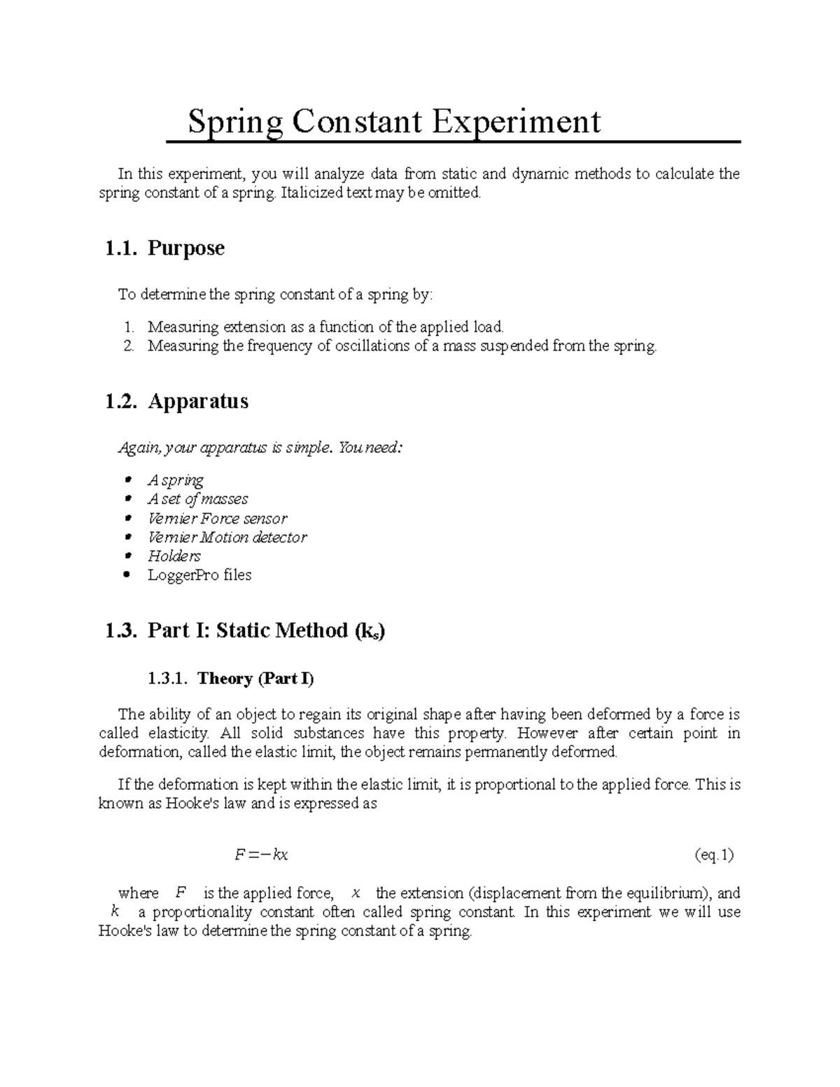 spring constant experiment write up