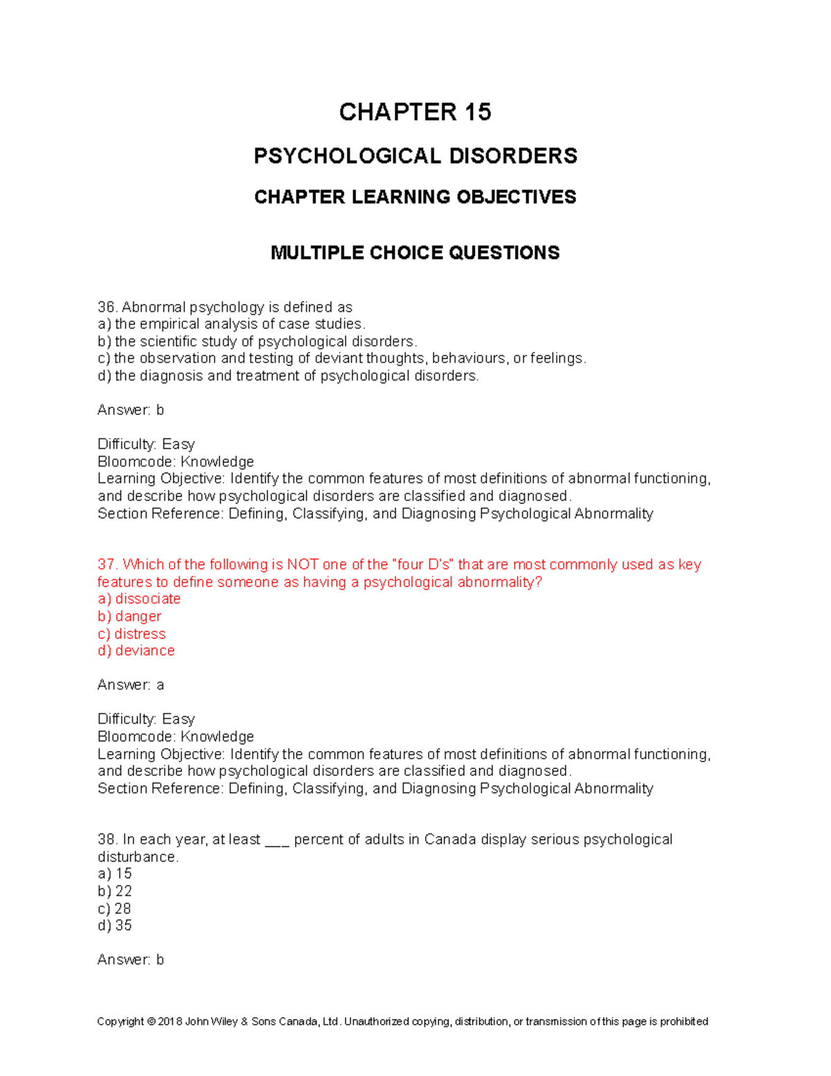 Ch15 - Note - CHAPTER 15 PSYCHOLOGICAL DISORDERS CHAPTER LEARNING ...