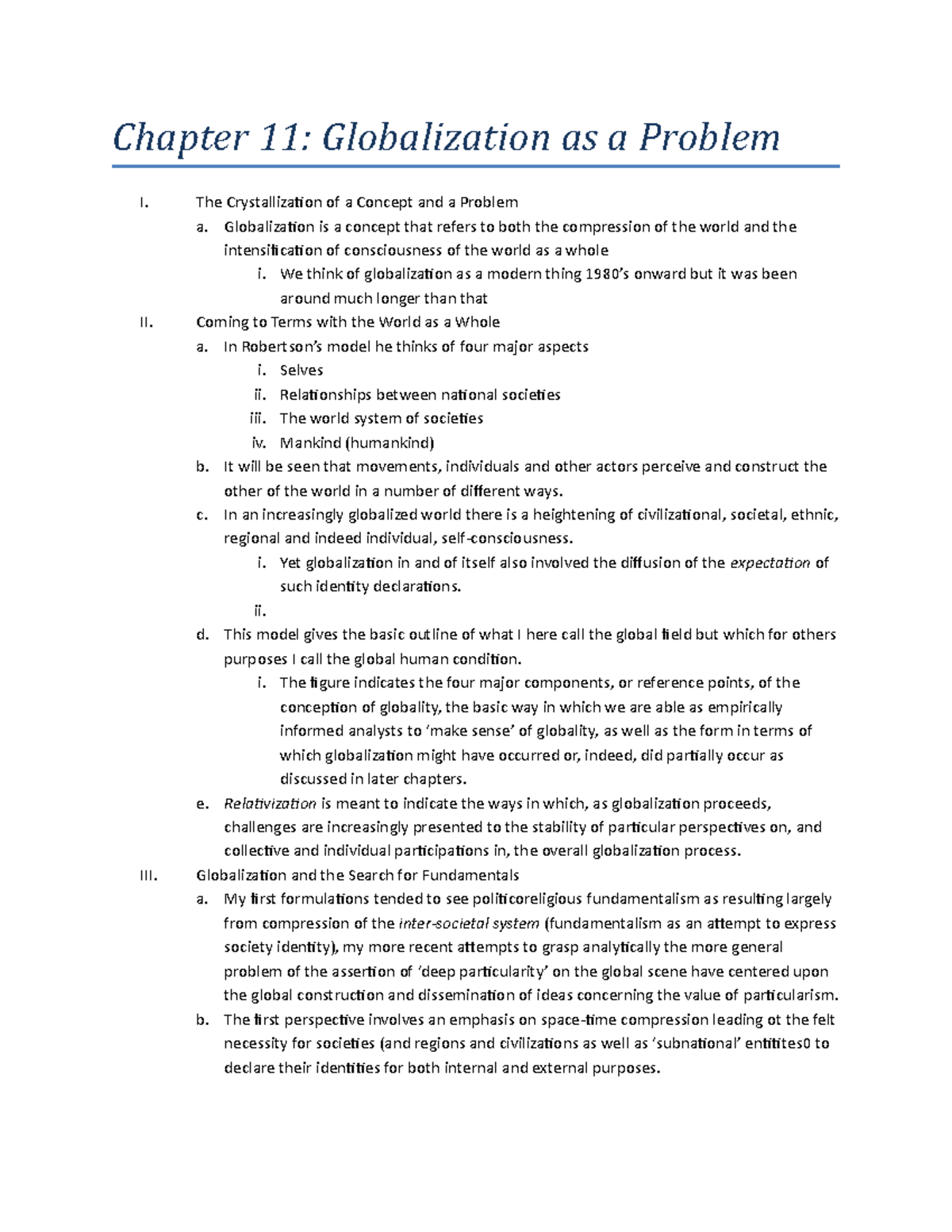 Chapter 11 - Lecture notes 1 - Chapter 11: Globalization as a Problem I ...