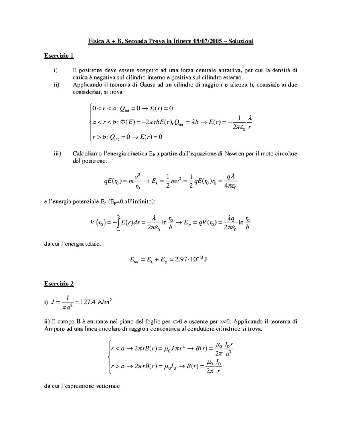 Prove D'esame - Fisica Sperimentale - Itinere Fisica Sperimentale ...