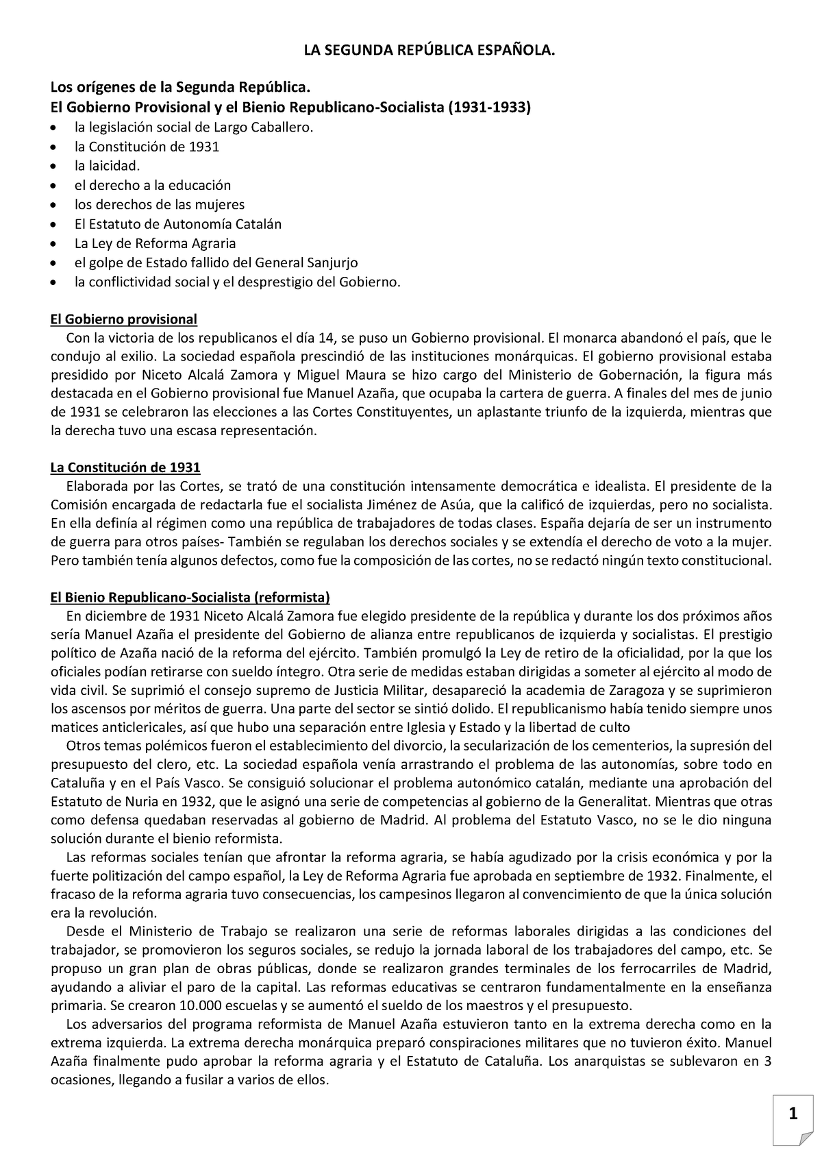 TEMA 14. LA Segunda República Española (apuntes) - 1 LA SEGUNDA REP ...