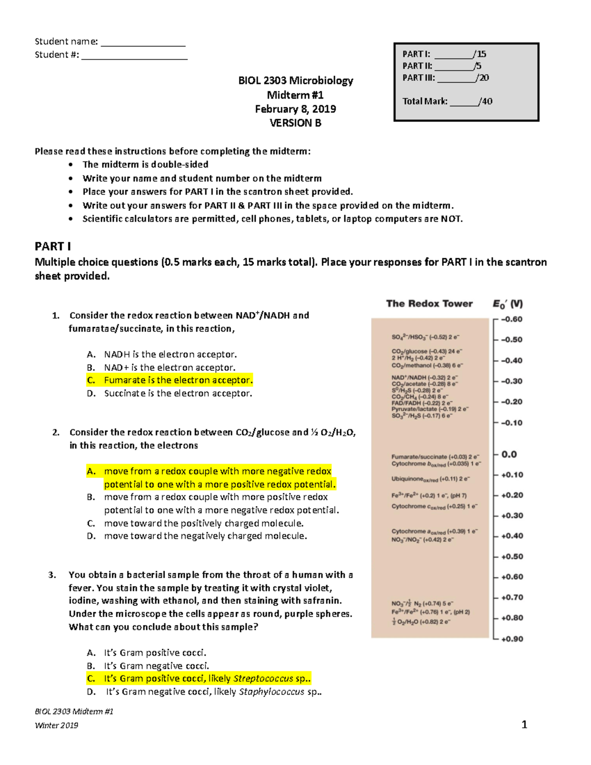 Midterm 1, Questions And Answers - Student Name ...