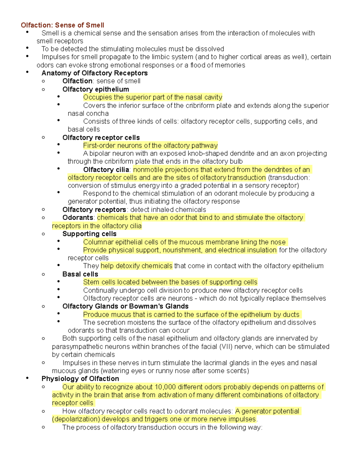 Chapter 17 Notes - Olfaction: Sense of Smell Smell is a chemical sense ...