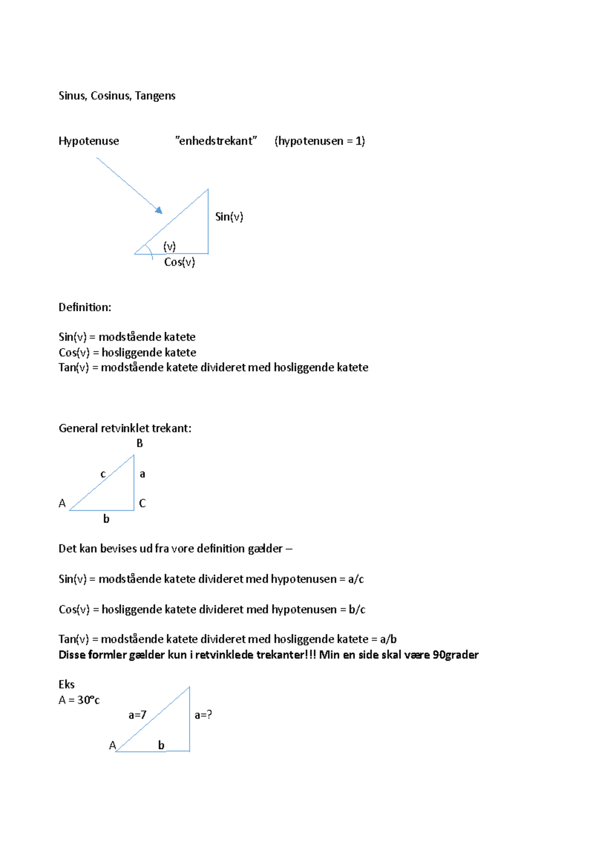 Beregning Af Sin, Cos Og Tan - Sinus, Cosinus, Tangens Hypotenuse ...