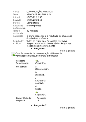 Comunicação Aplicada - Respostas Telaula Unidade I - Curso COMUNICAÇÃO ...