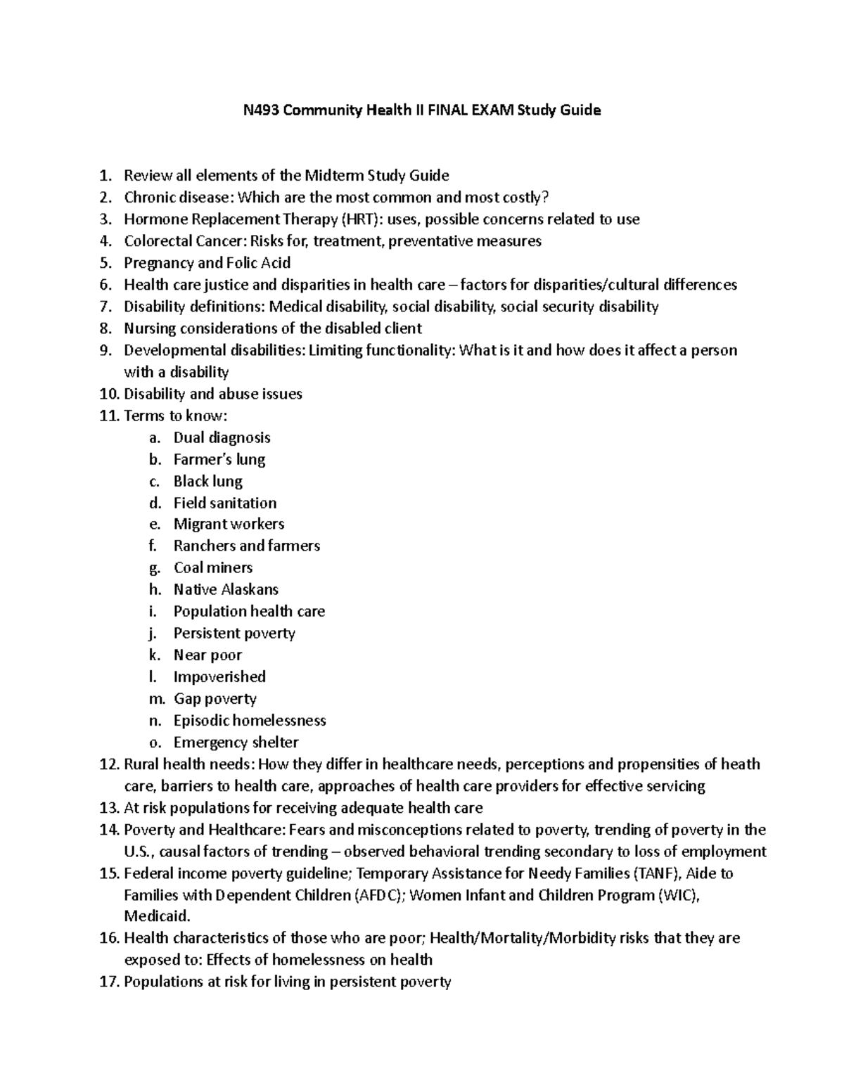 N493 Community Health II Final EXAM study guide - N493 Community Health ...
