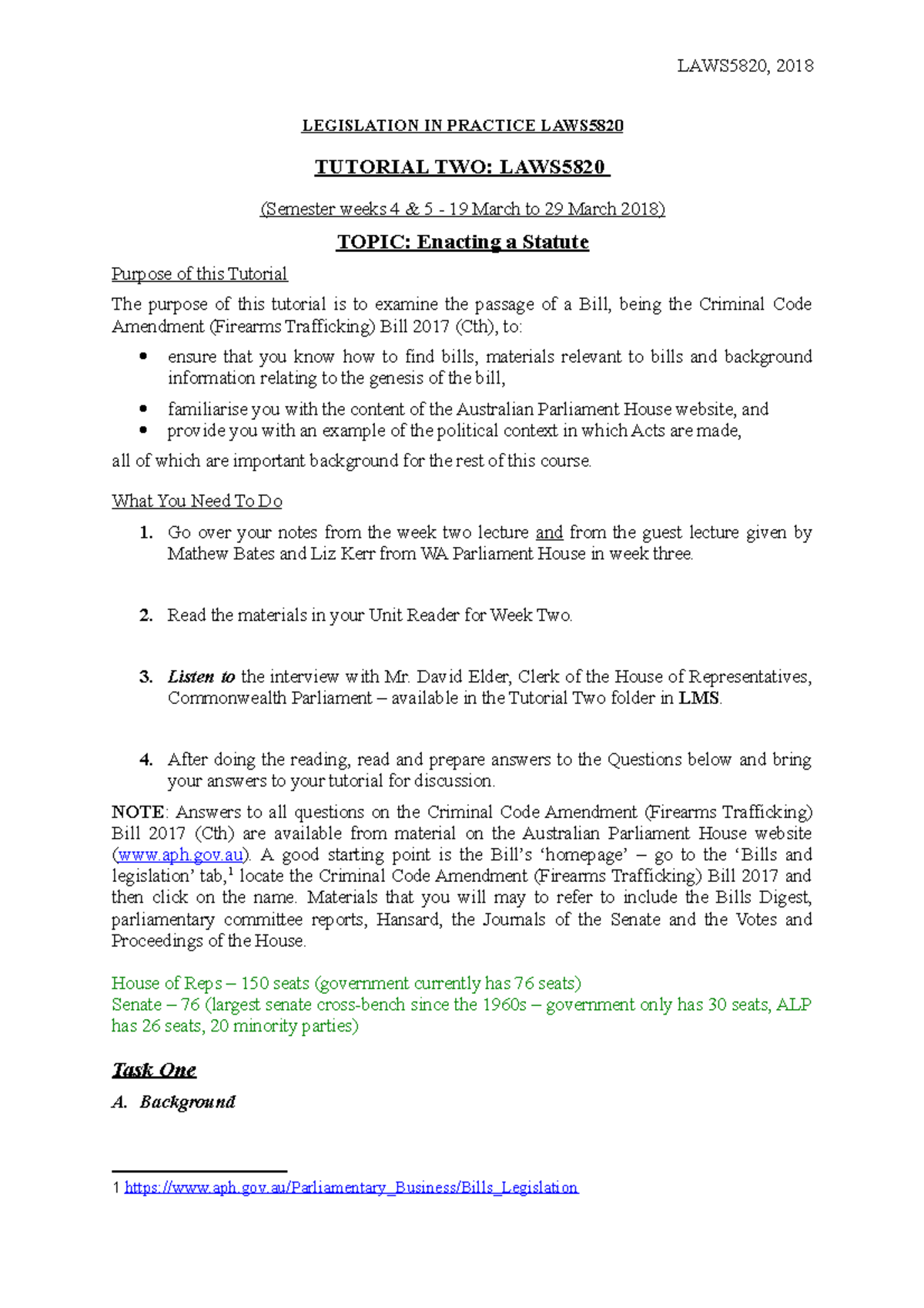 Legislation in Practice Tutorial 2 Making a Statute LEGISLATION