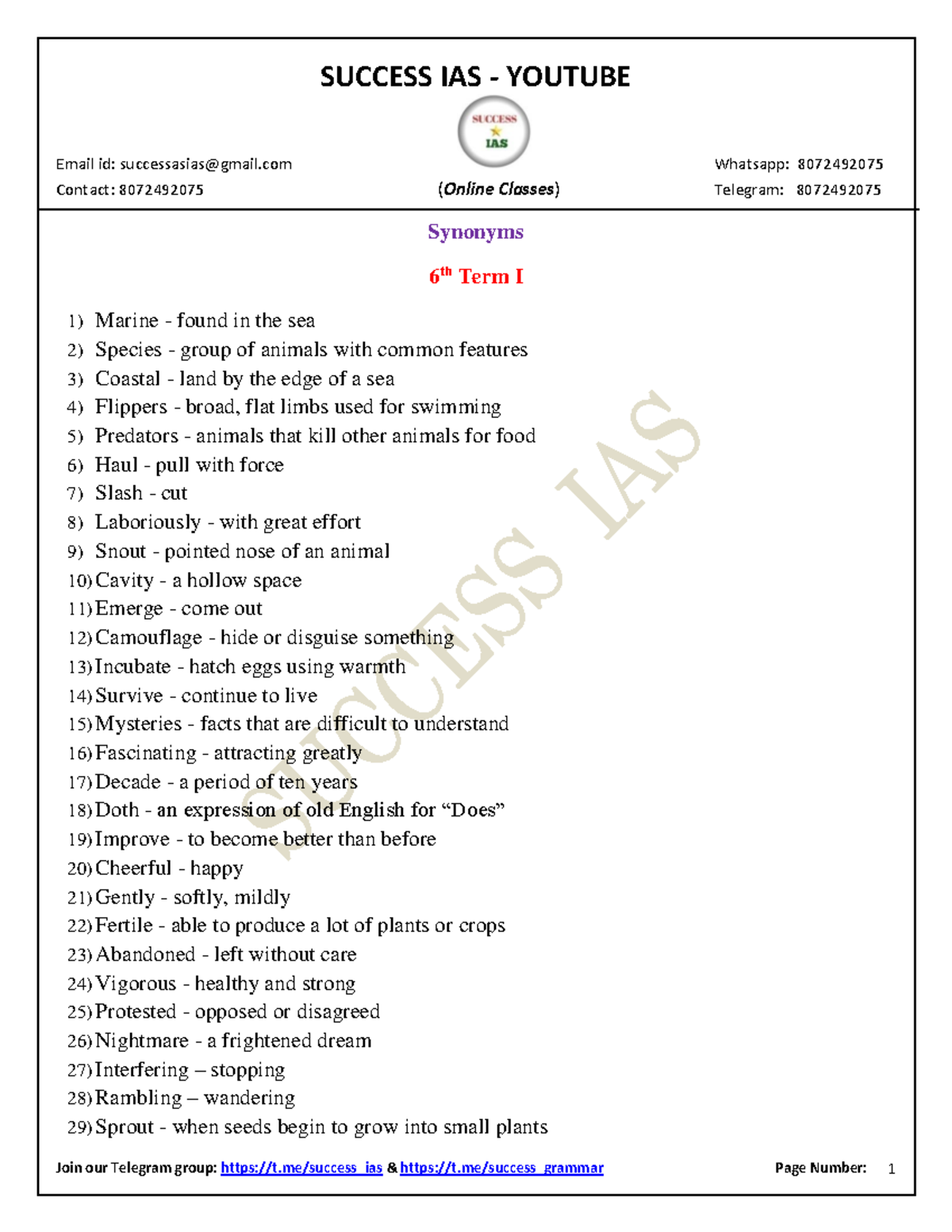 Synonyms 6th to 10th New Books Email id successasiasgmail Whatsapp