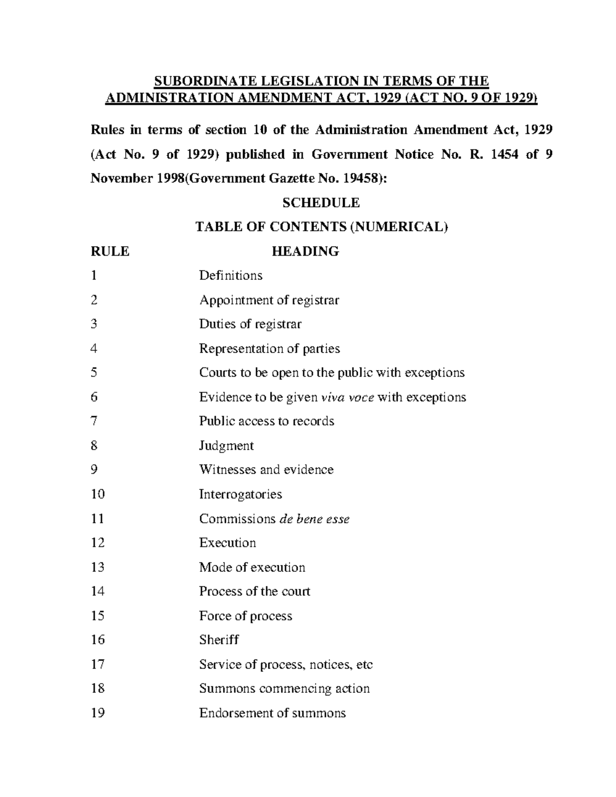 Divorce Courts Rulesfin SUBORDINATE LEGISLATION IN TERMS OF THE