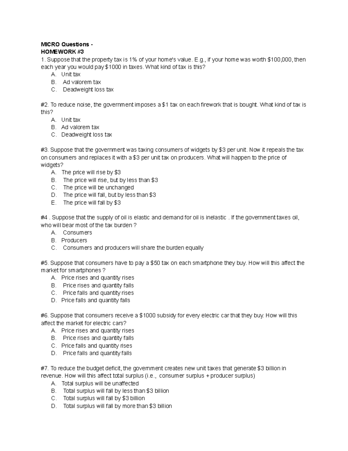 Blank Microeconomics Questions for Exam Practice - MICRO Questions ...