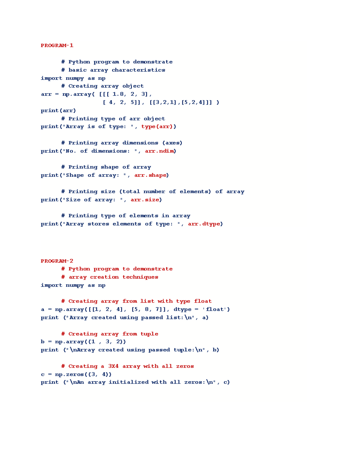 Numpy Programs-1 - Python program to demonstrate basic array ... image.