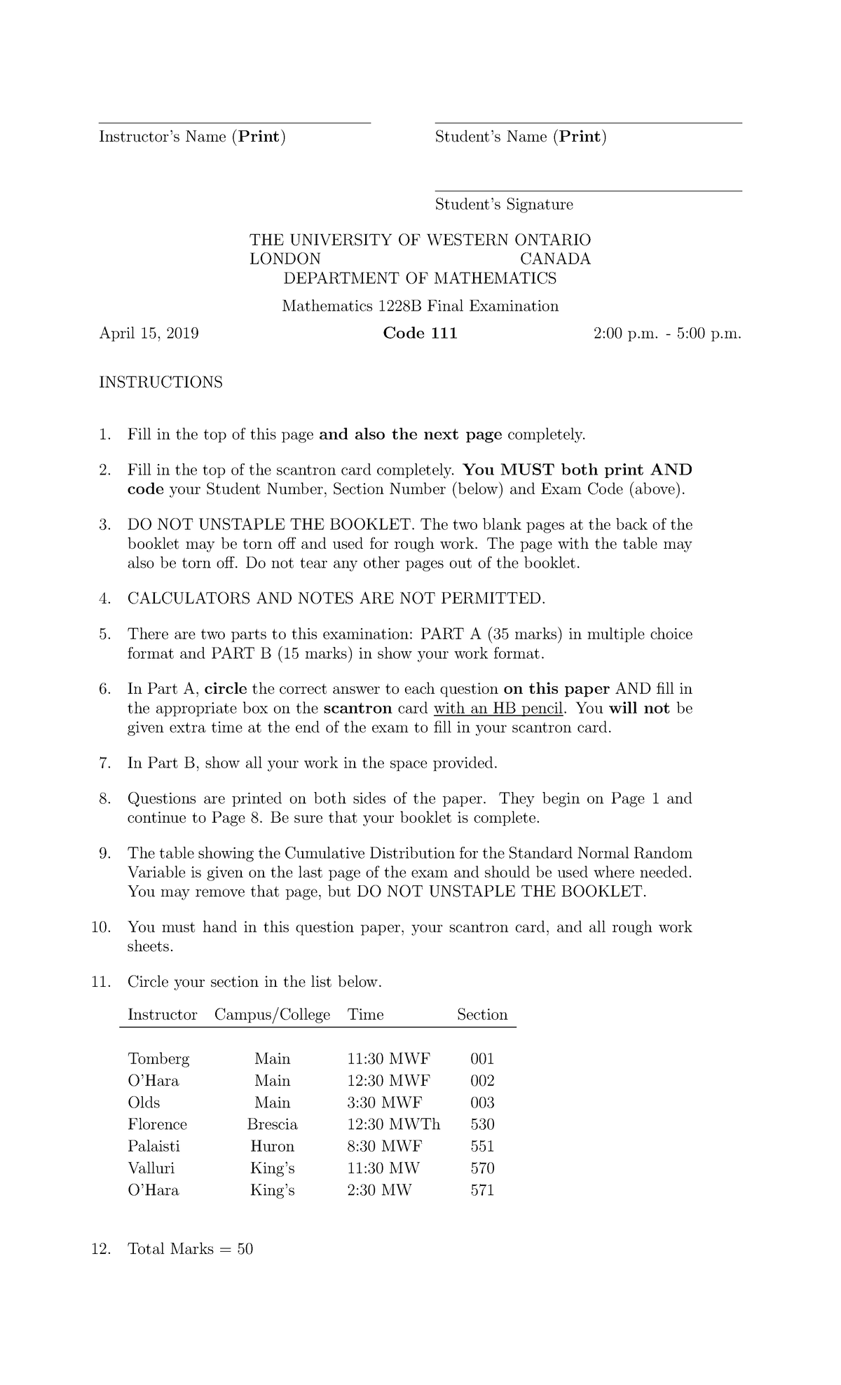 Finite Math practice exam questions. (answers included) - Instructor’s ...