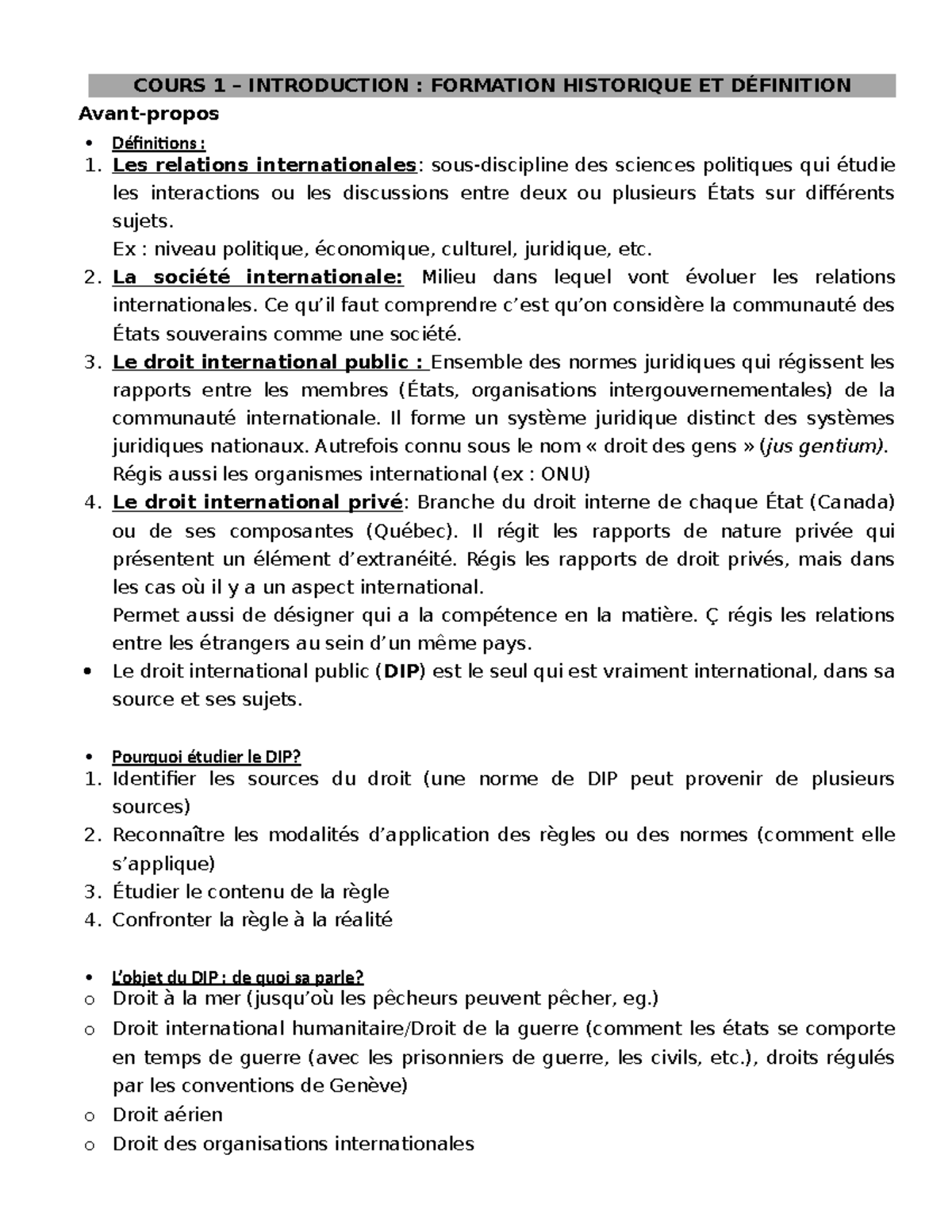 DIP ( Notes DE Cours) COURS 1 INTRODUCTION FORMATION HISTORIQUE