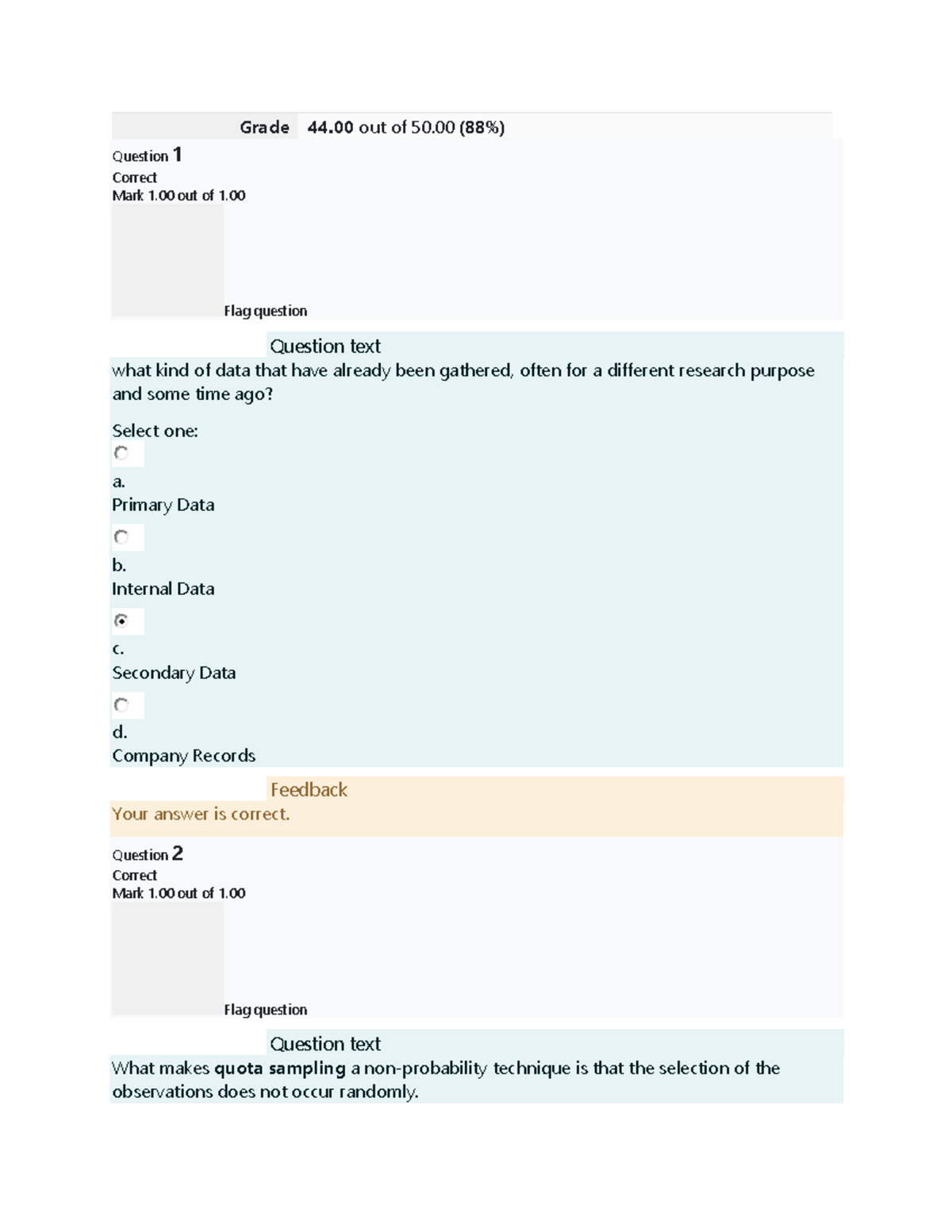 Marketing Research Prelim EXAM - Grade 44 out of 50 ( 88 %) Question 1 ...
