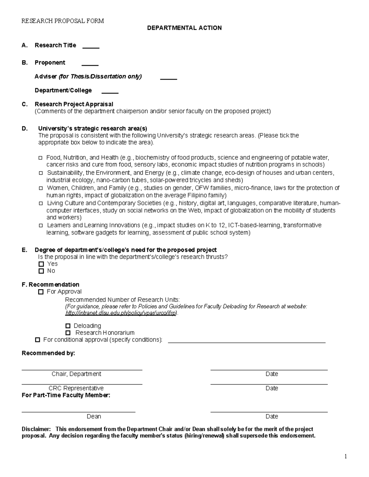Research-proposal-form - DEPARTMENTAL ACTION A. Research Title B ...
