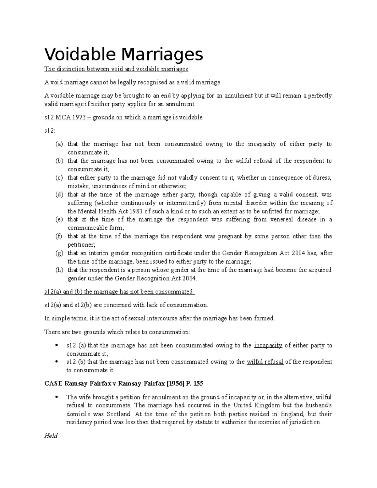 Voidable Marriages Lecture notes 5 Voidable Marriages The