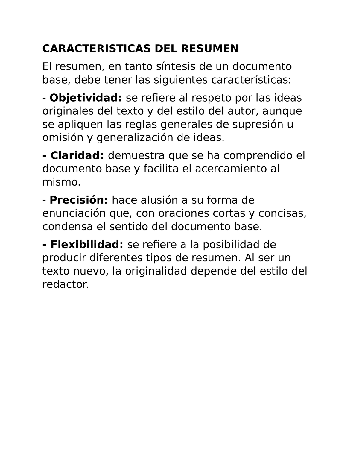 Caracteristicas DEL Resumen CARACTERISTICAS DEL RESUMEN El resumen