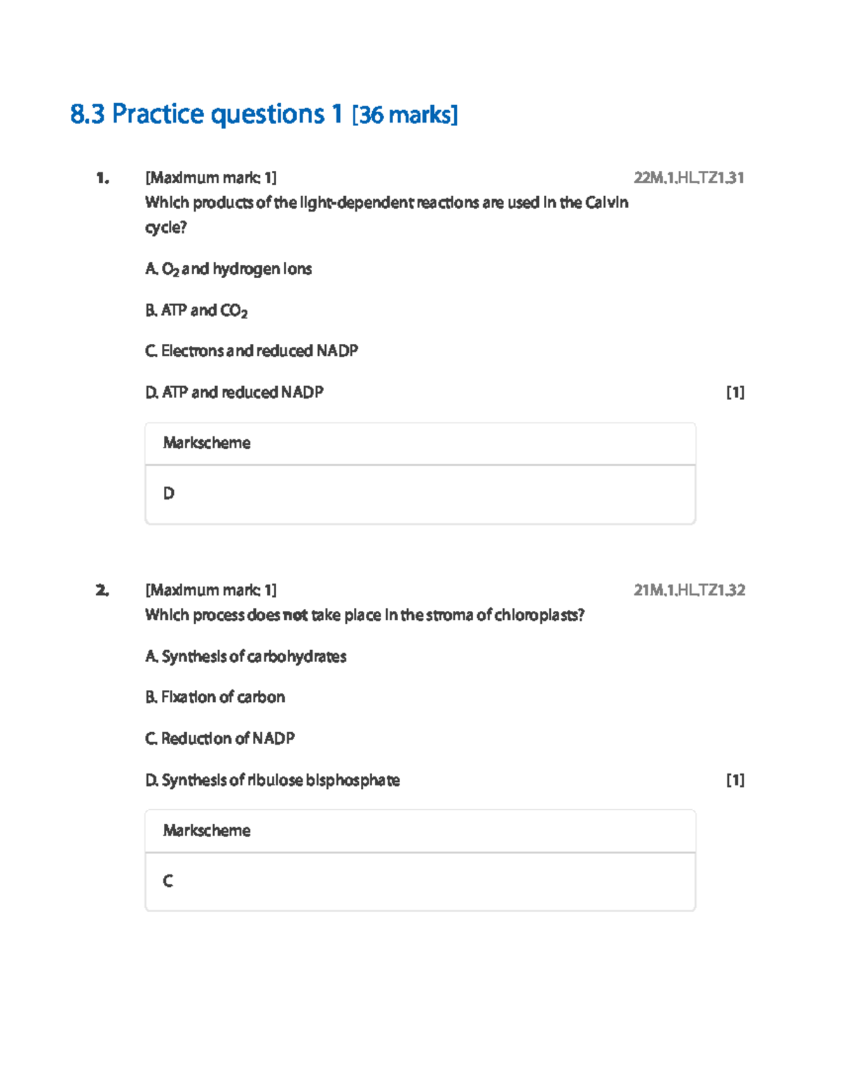 8.3 Practice questions 1 KEY - 8 Practice questions 1 [36 marks ...