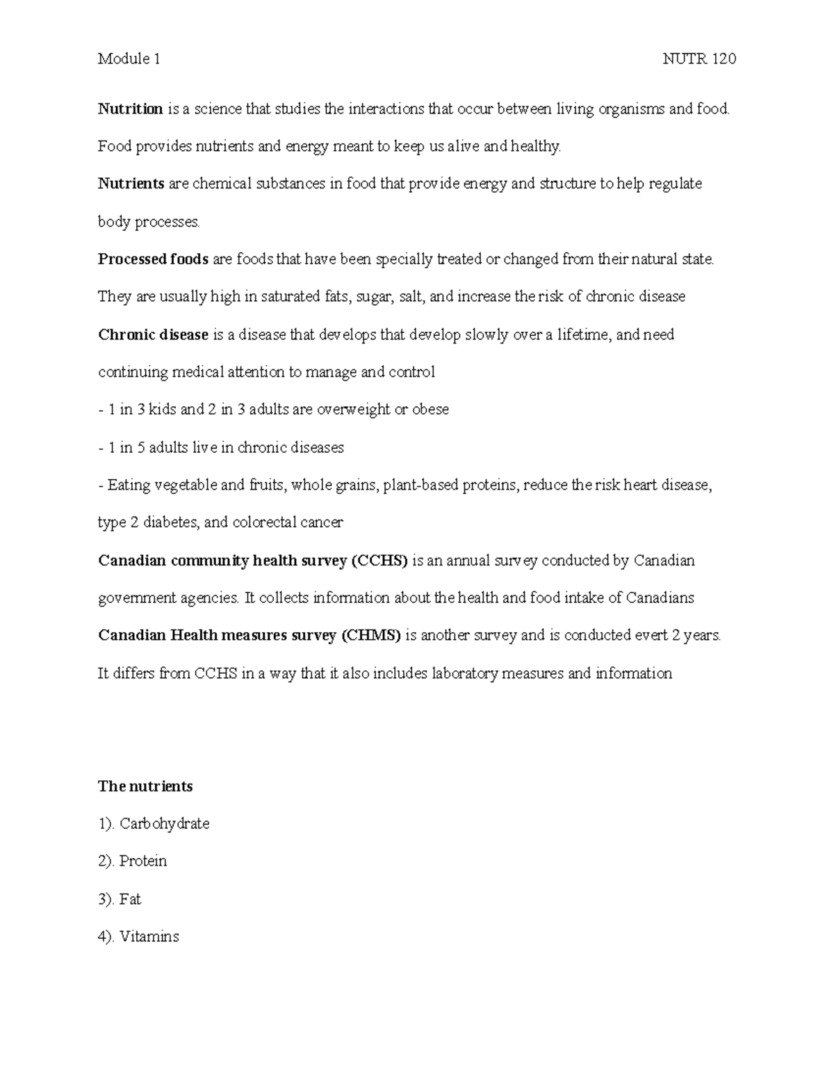 Module 1 - Lecture 1 Notes! - Module 1 NUTR 120 Nutrition Is A Science ...