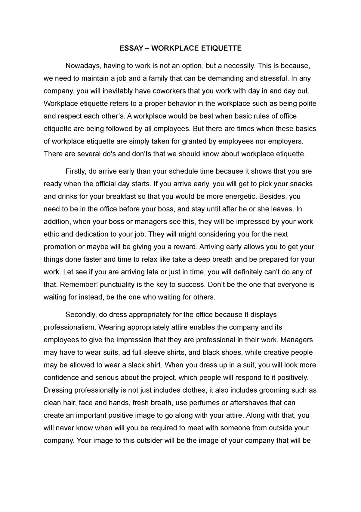 workplace etiquette essay