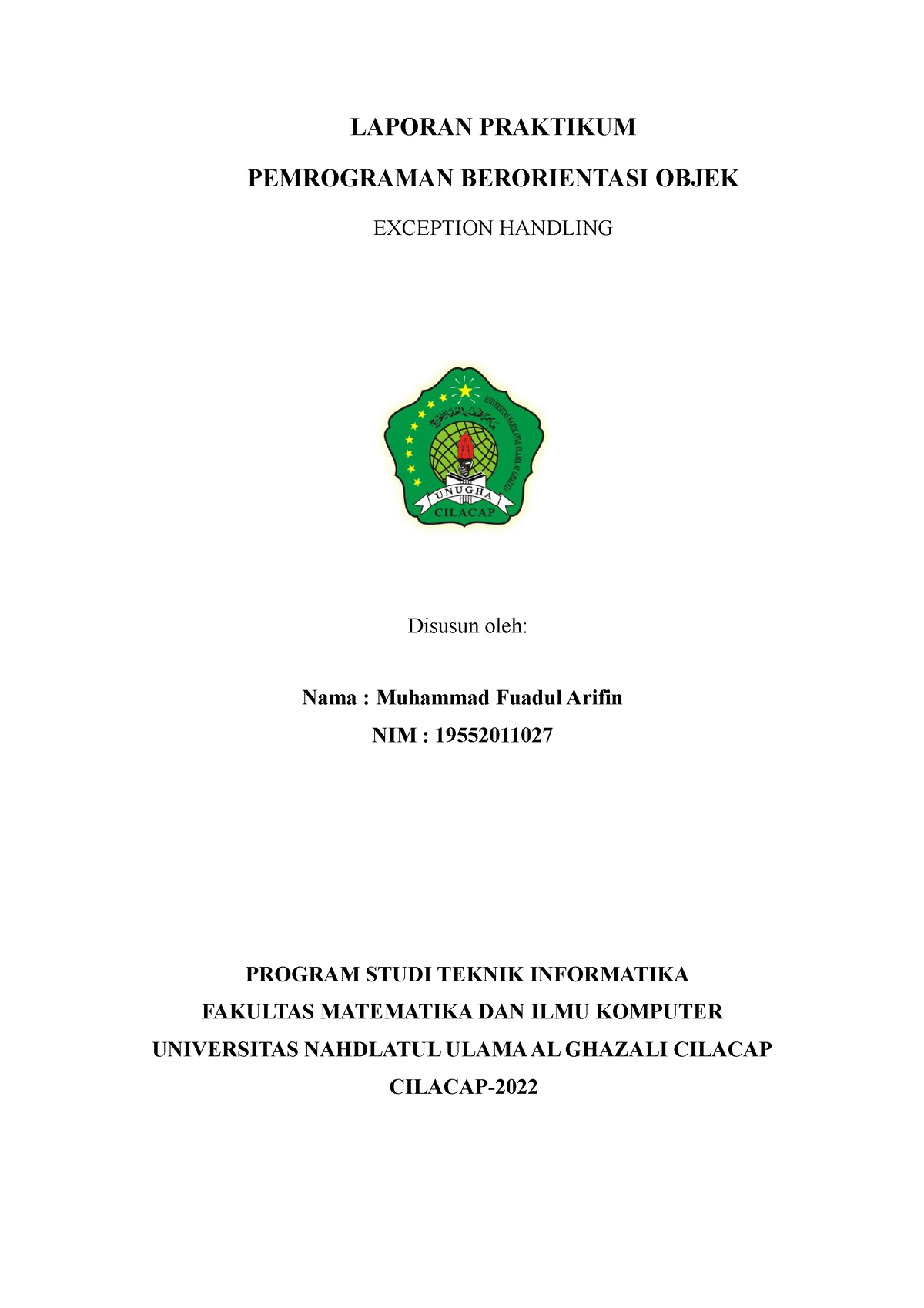 Exception Handling - Penanganan - LAPORAN PRAKTIKUM PEMROGRAMAN ...