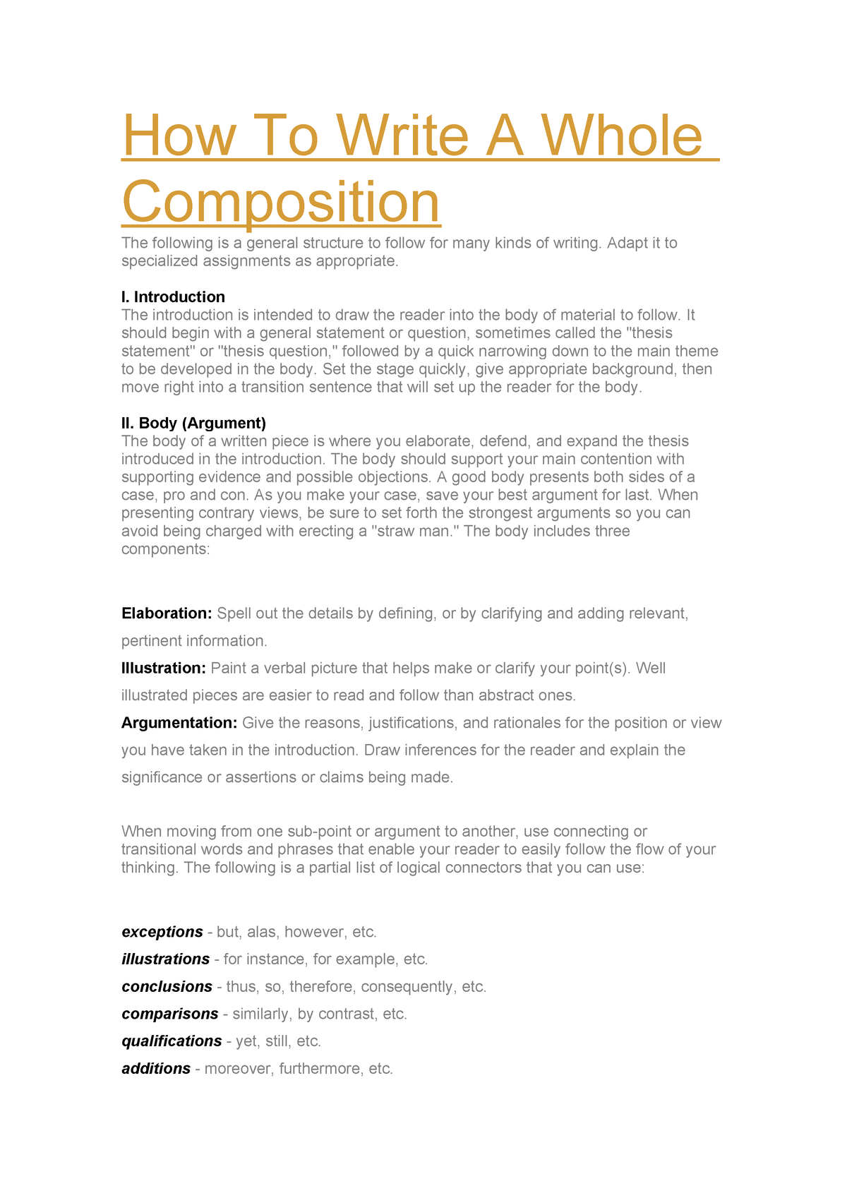 How To Write A Whole Composition - How To Write A Whole Composition The ...