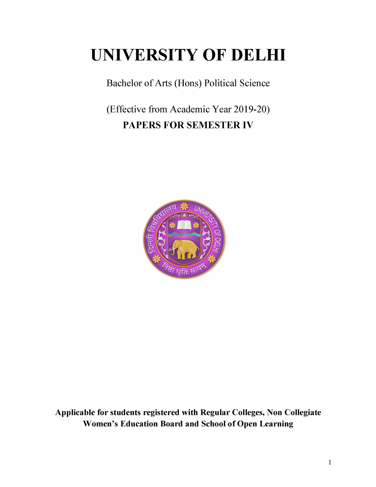 Pol Science Hons Syllabus Vaibhav - UNIVERSITY OF DELHI Bachelor Of ...