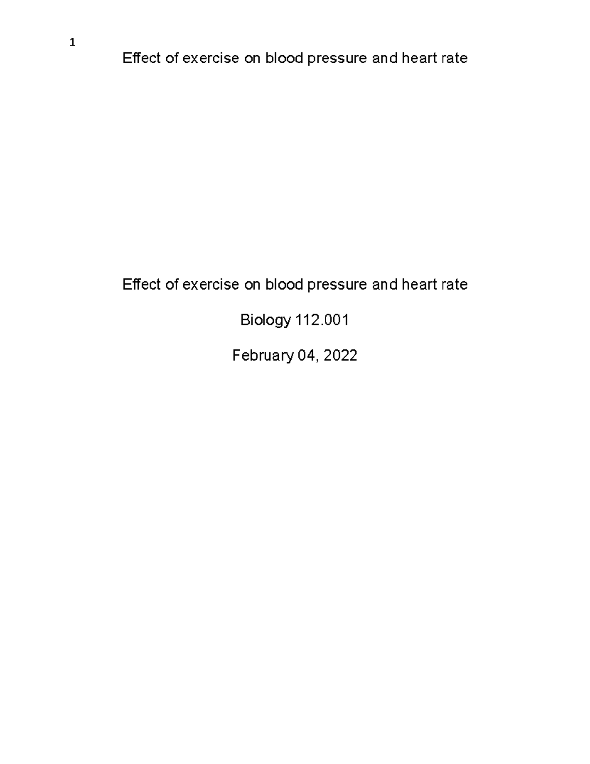 Experiment 1 effect of exercise on blood pressure Effect of exercise on blood pressure and