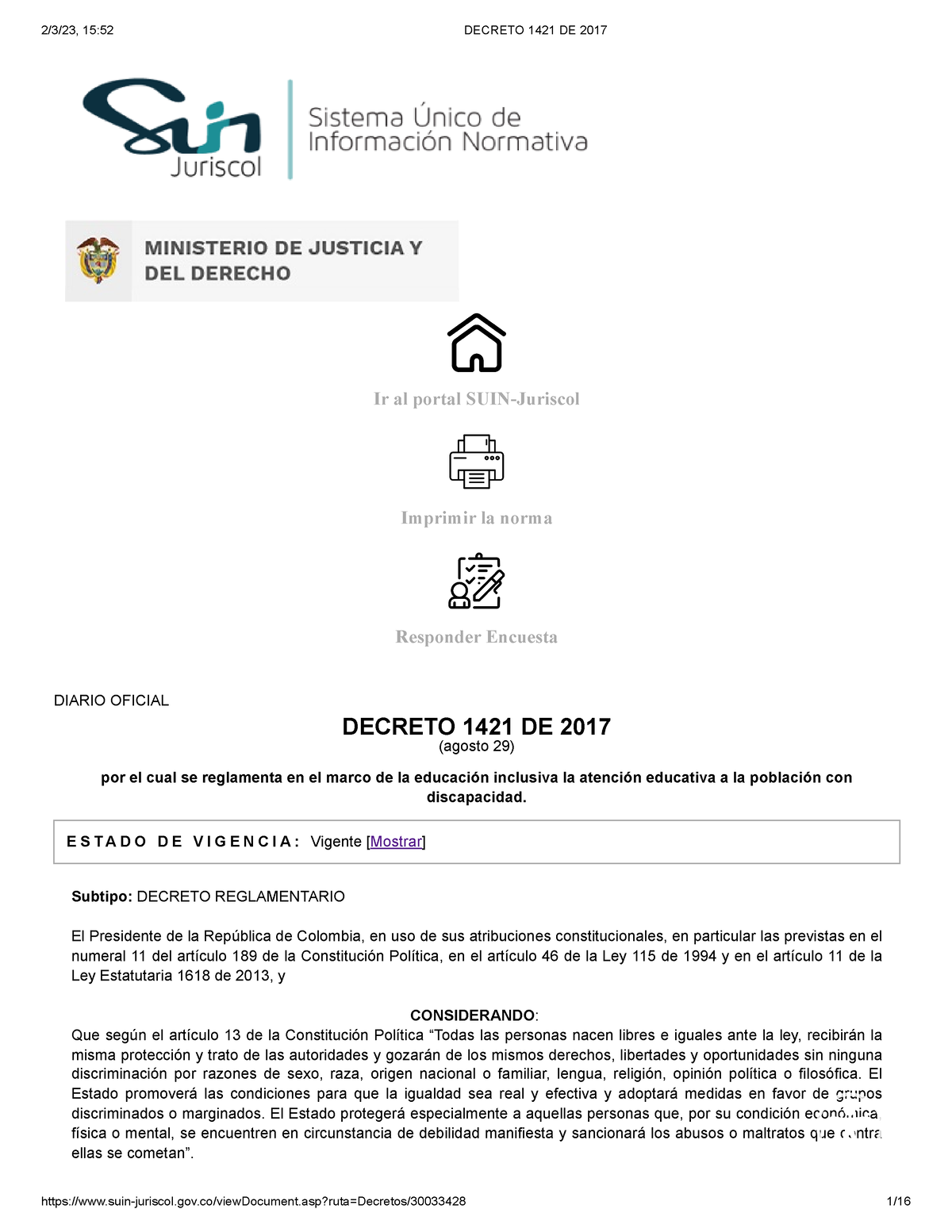 Decreto 1421 DE 2017 - Apuntes - Ir Al Portal SUIN-Juriscol Imprimir La ...