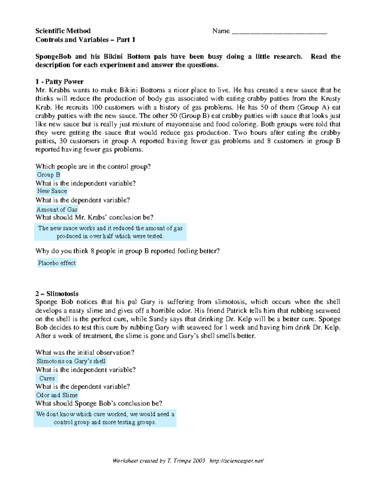Jllllllllllllllll Worksheet Created By T Trimpe 2003 Sciencespot Scientific Method Name 