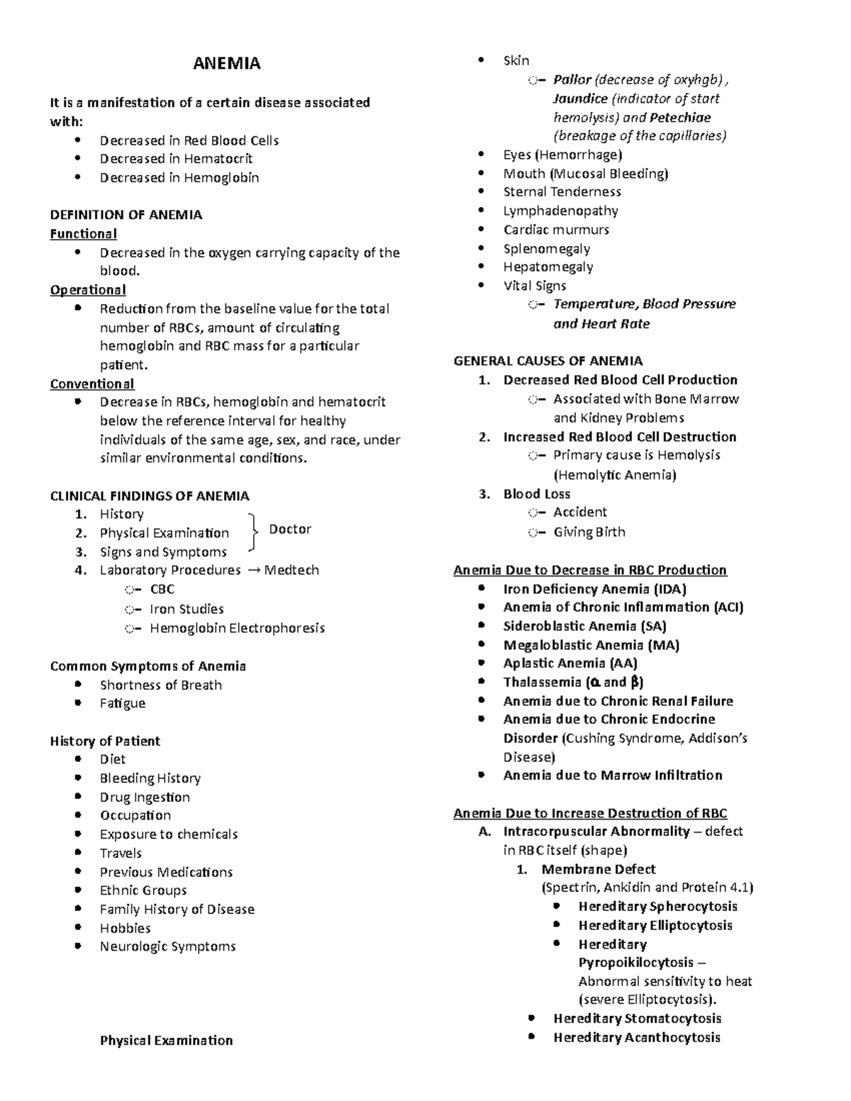 7 Anemia - Notes extracted from Ma'am Camille Mendoza, RMT - ANEMIA It ...