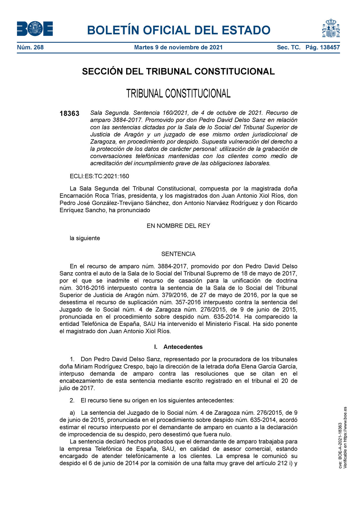 Sentencia Del TC 4 De Octubre (Sin Analizar) - SECCIÓN DEL TRIBUNAL ...