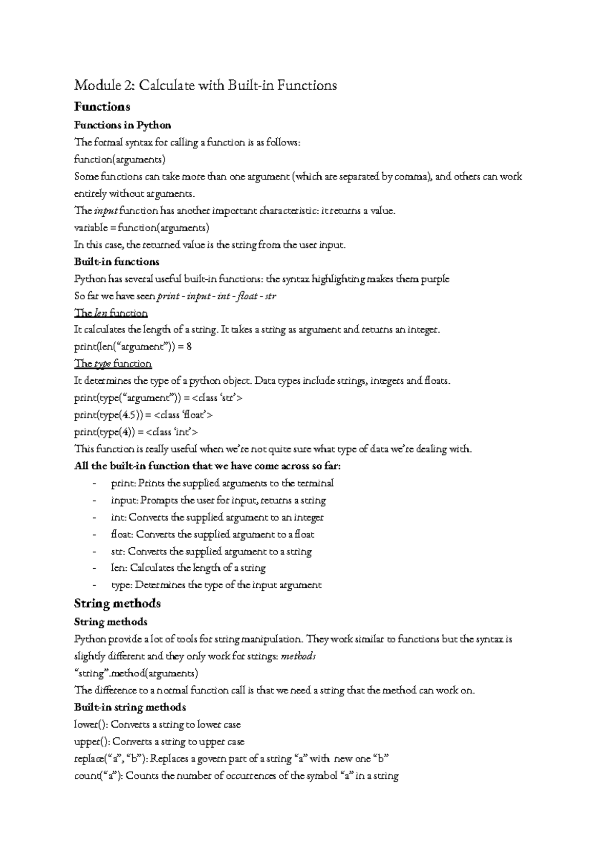 Online Module 2: Calculate with Built-in Functions - Module 2 ...