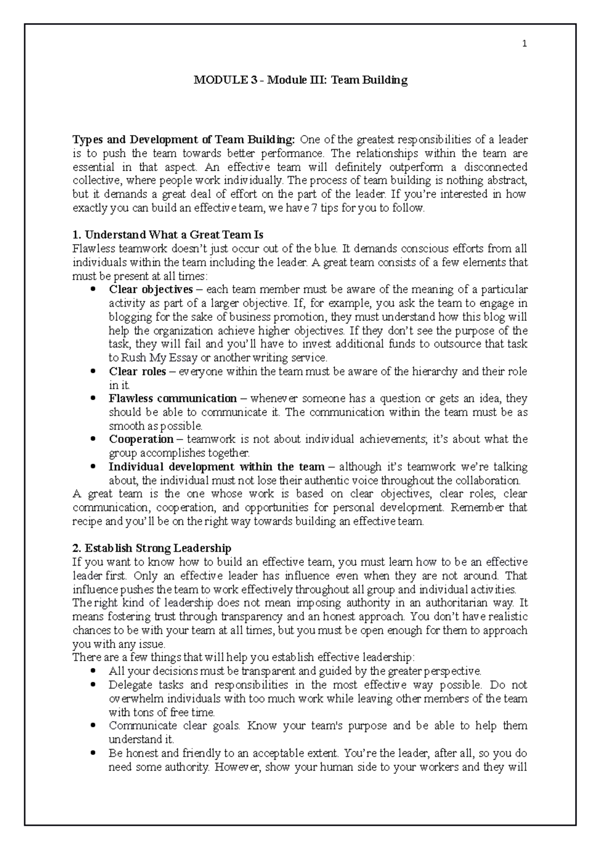 Module 3 - Hard questins - MODULE 3 - Module III: Team Building Types ...