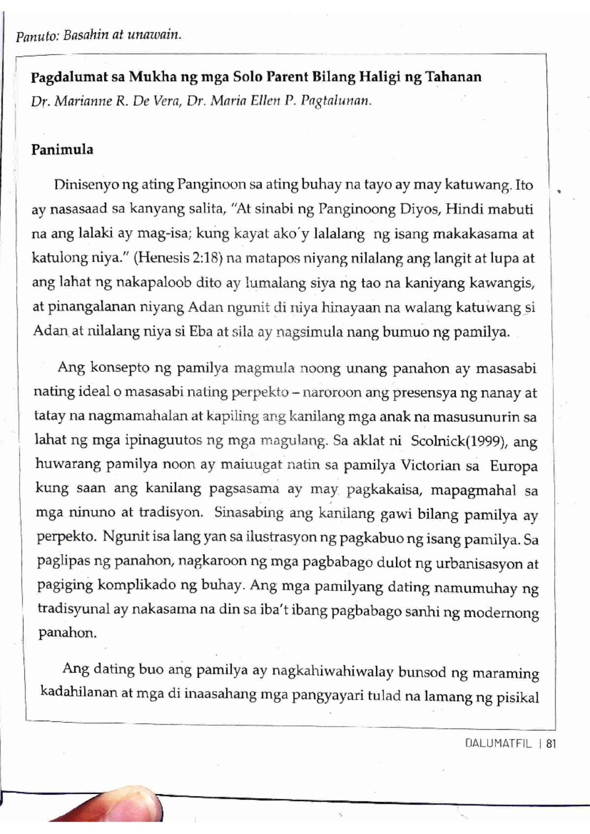 Pagdadalumat - Summary Dalumat ng/sa Filipino - Panuto: Basahin at ...