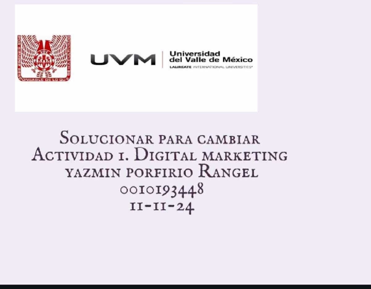 A1 YPR 5 - Tarea - U'VM I Universidad del Valle de México t..A .. CAT ...